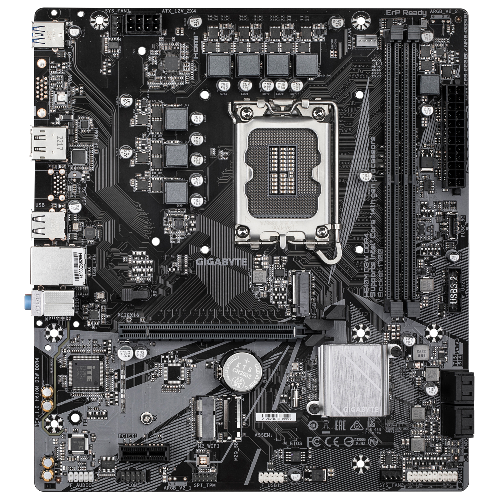 Bekijk afbeelding 2 van Gigabyte 1700 H610M D3W DDR4 - DDR4/2xM.2/DP/HDMI/µATX